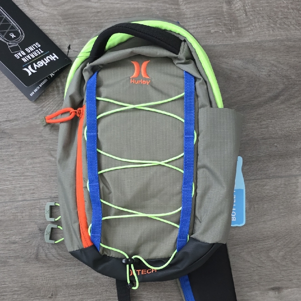 Hurley Army Green and Neon Green Men's Crossbody Backpack, NWT.